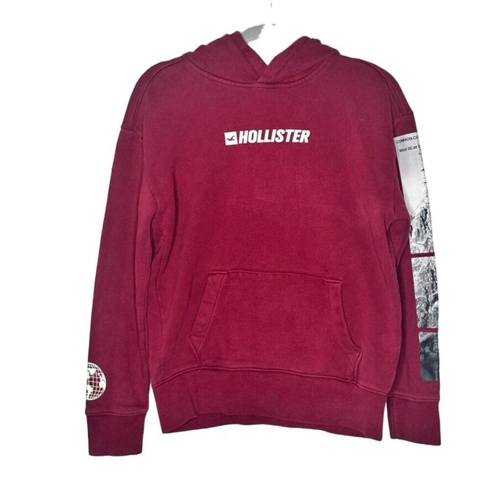 Hollister XS Red Hoodie With Graphic Sleeve & Kangaroo Pocket
